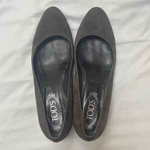 TOD'S Dark Grey Suede wedges